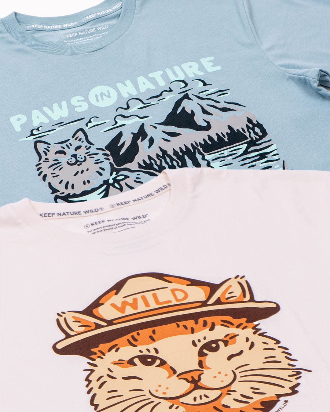 Keep Nature Wild 2 Cat Tees + 9 Stickers Free | Cat Paws in Nature & Wild Cat | Bundle