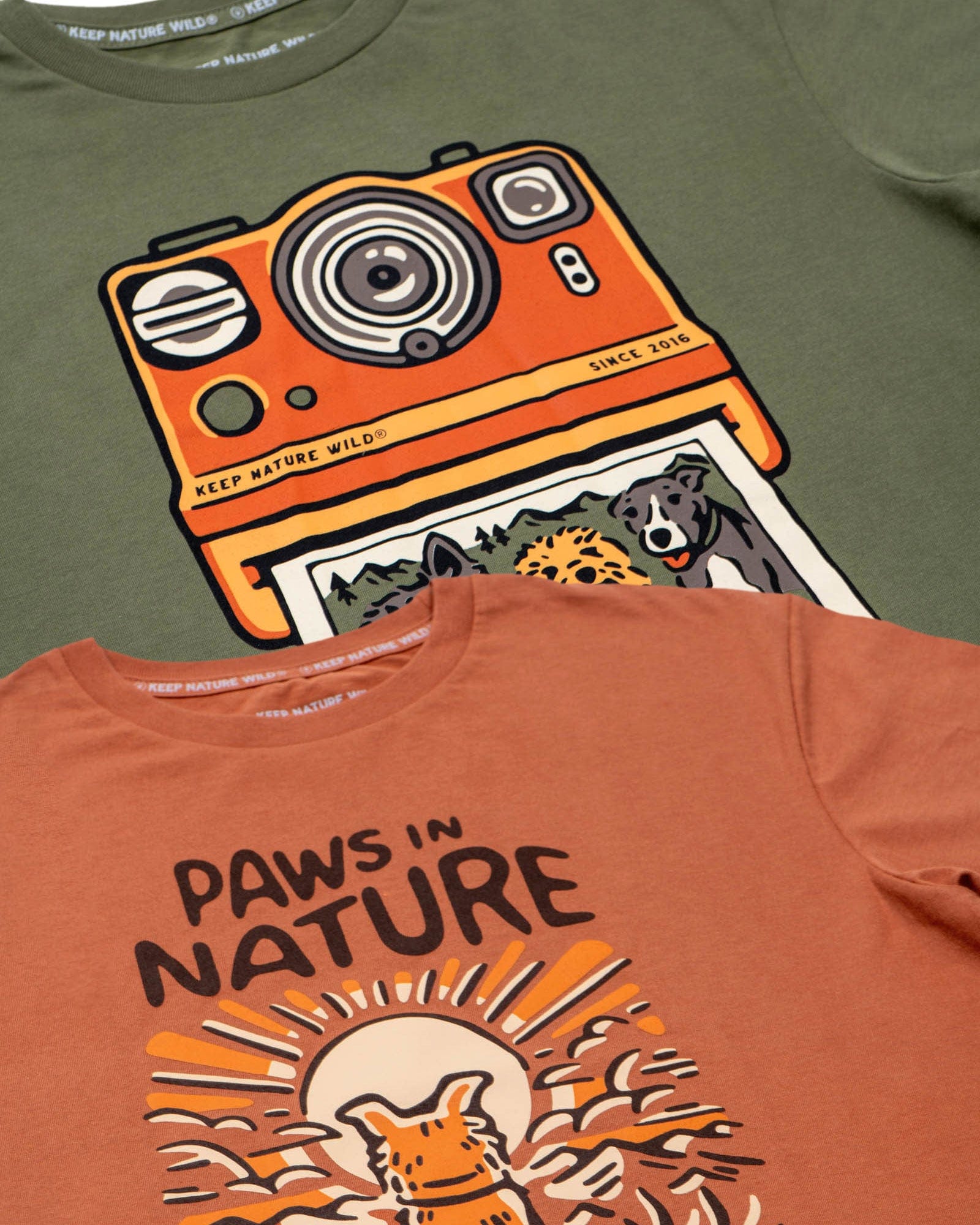 Keep Nature Wild 2 Dog Tees + 9 Stickers Free | Collect Moments with Friends & Dog Paws in Nature | Bundle