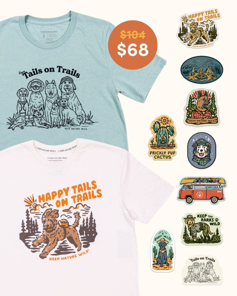 Keep Nature Wild Bundle 2 Dog Tees + 9 Stickers Free | Happy Tails on Trails & Happy Tails | Bundle