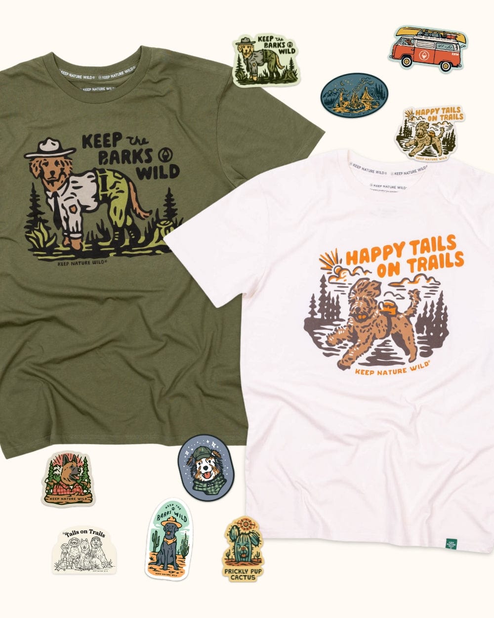 Keep Nature Wild Bundle 2 Dog Tees + 9 Stickers Free | Happy Tails on Trails & Keep the Barks Wild | Bundle