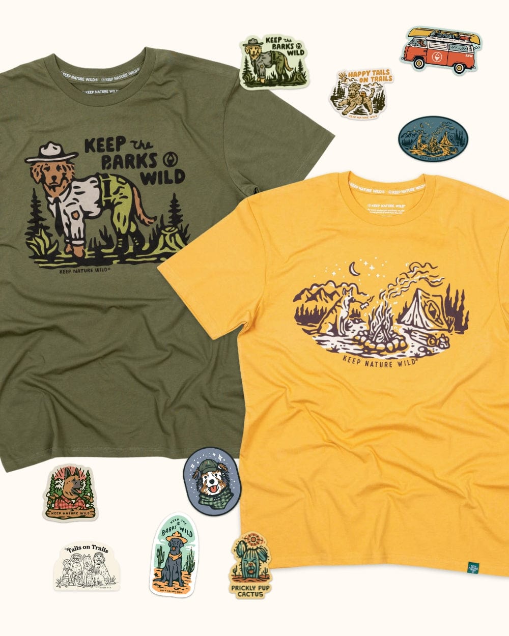 Keep Nature Wild Bundle 2 Dog Tees + 9 Stickers Free | Keep the Barks Wild & Campfire Dog | Bundle