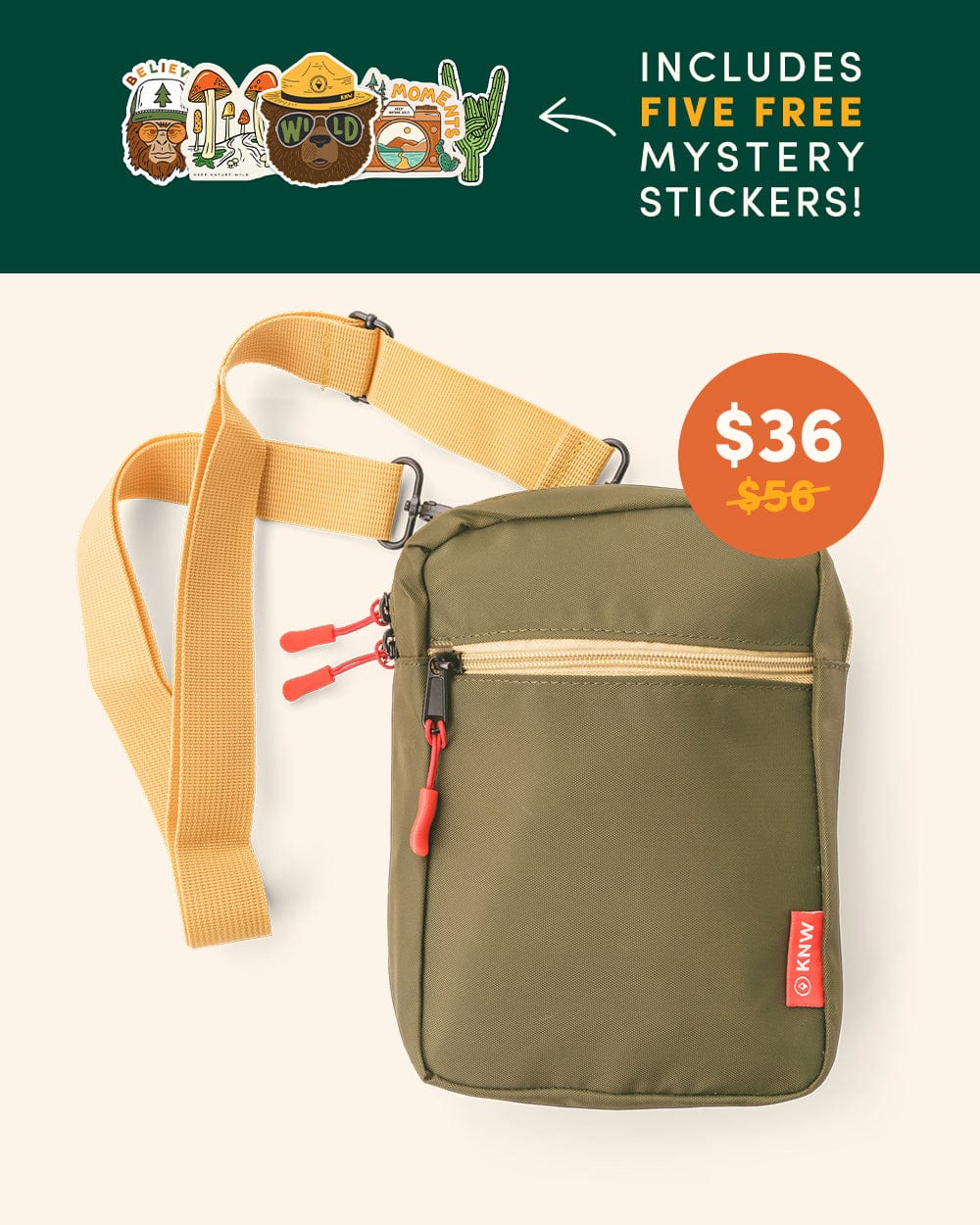 Keep Nature Wild Crossbody Bag + Mystery Stickers Bundle | Olive/Khaki