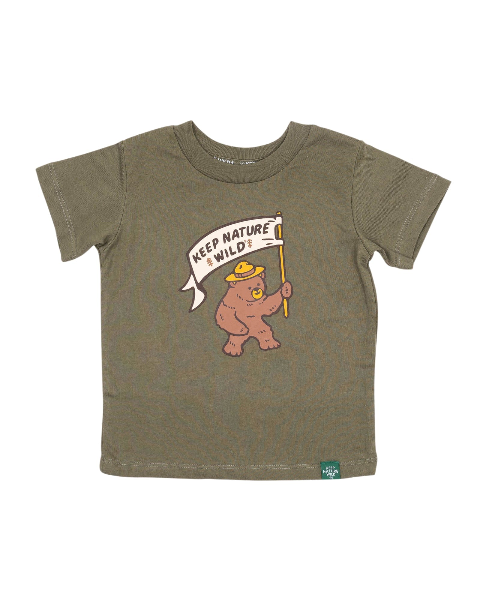 Keep Nature Wild Kids Happy Camper Bear Toddler Tee | Olive
