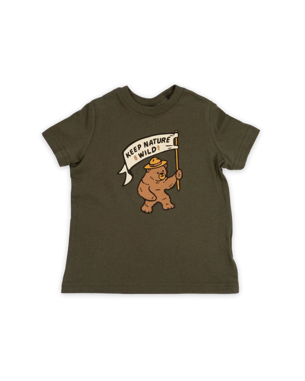 Keep Nature Wild Kids Happy Camper Bear Toddler Tee | Olive