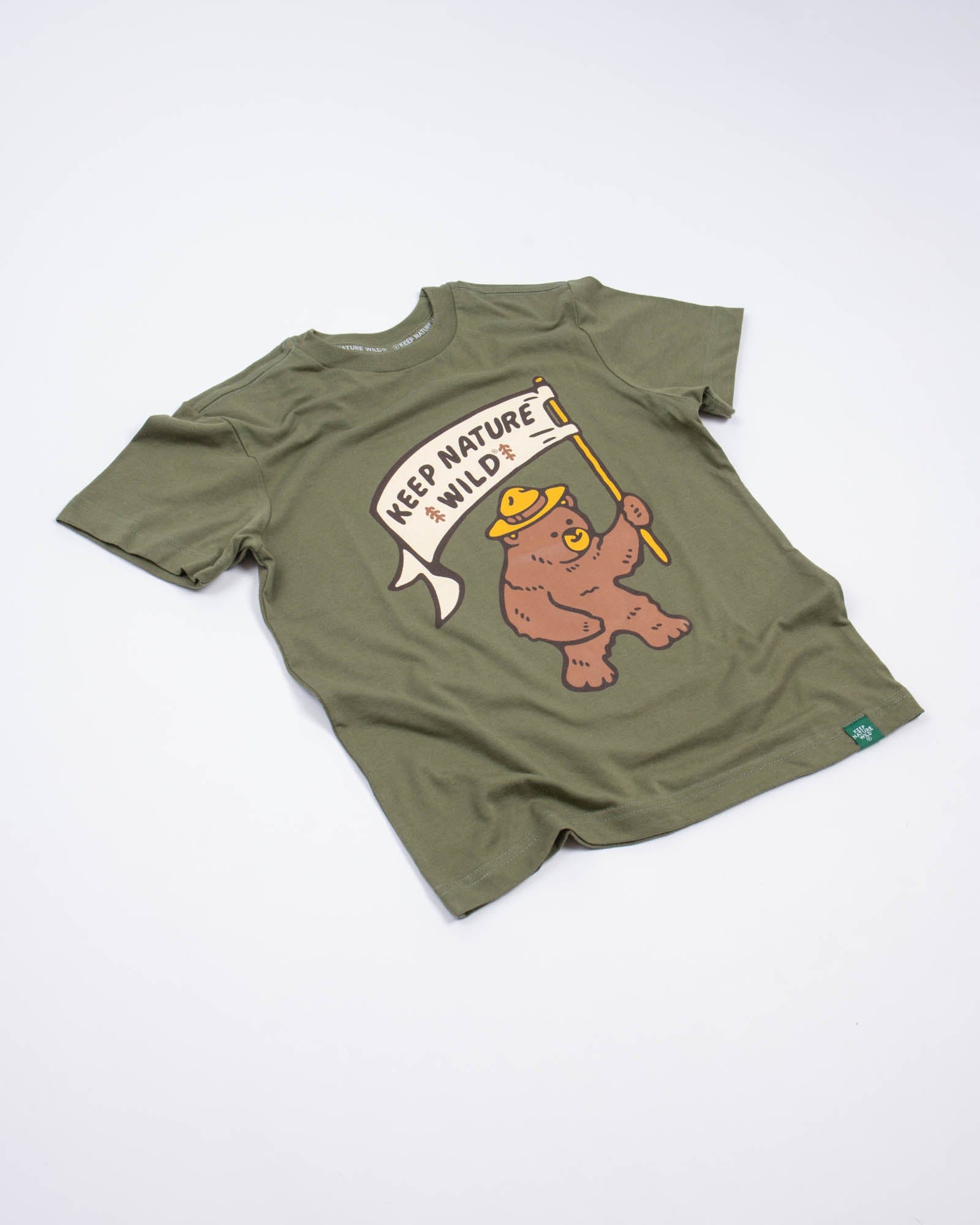 Keep Nature Wild Kids Happy Camper Bear Youth Tee | Olive