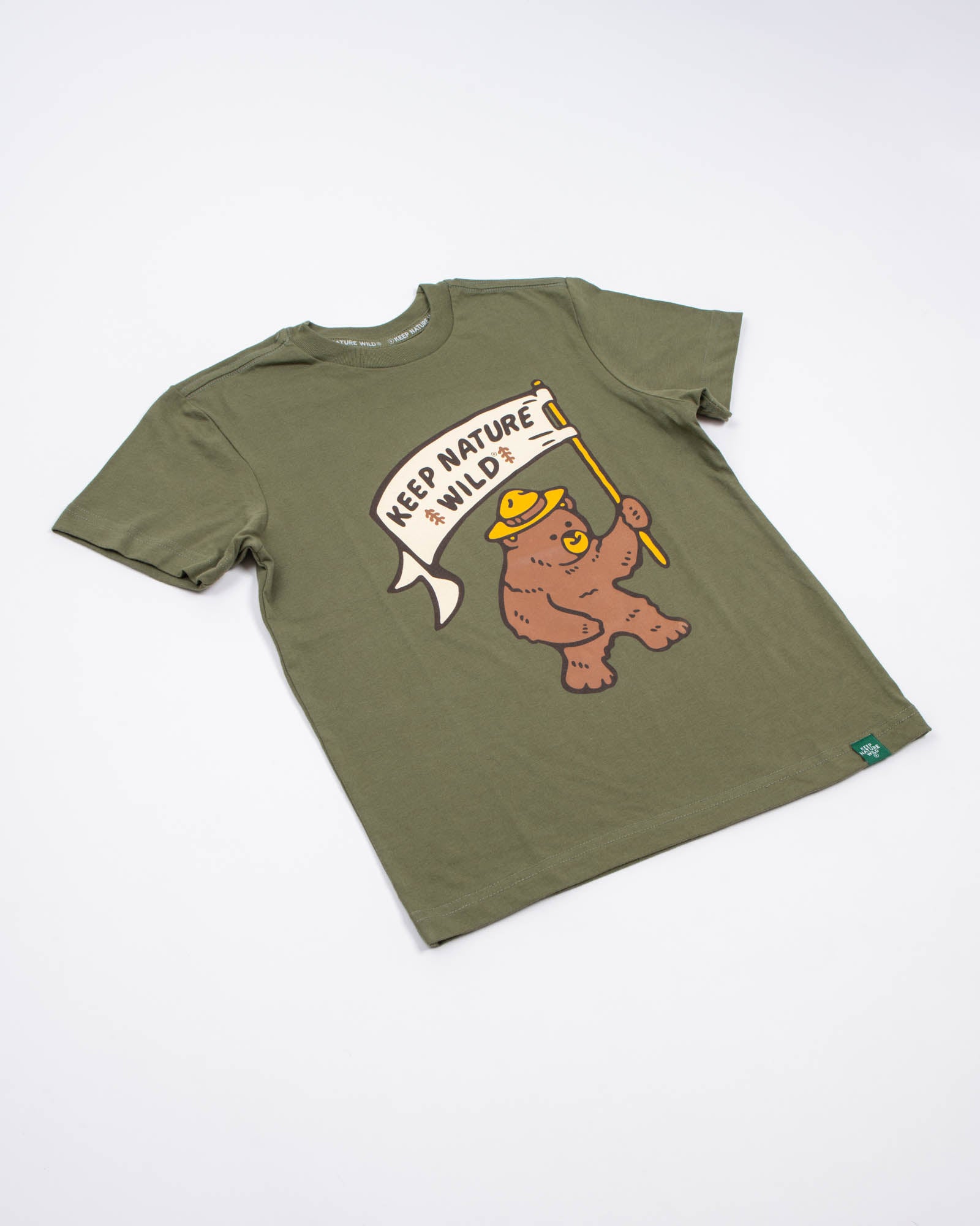 Keep Nature Wild Kids Happy Camper Bear Youth Tee | Olive