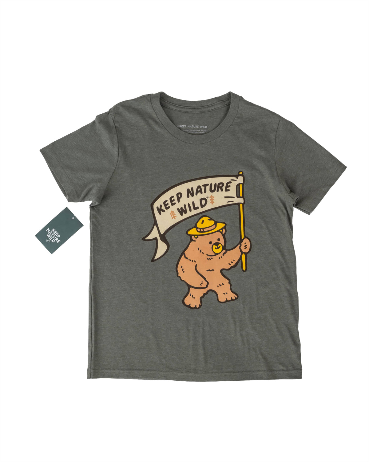 Keep Nature Wild Kids Happy Camper Bear Youth Tee | Olive