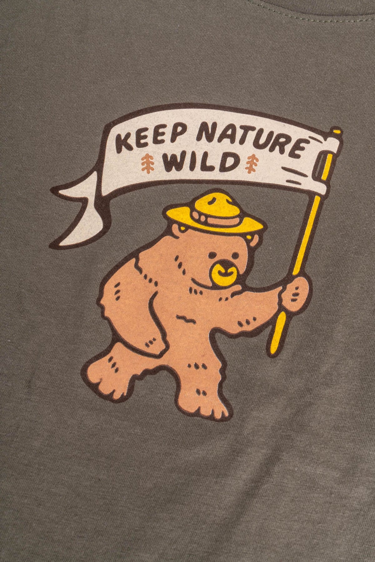Keep Nature Wild Kids Happy Camper Bear Youth Tee | Olive