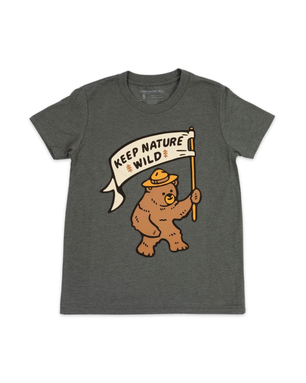 Keep Nature Wild Kids Happy Camper Bear Youth Tee | Olive