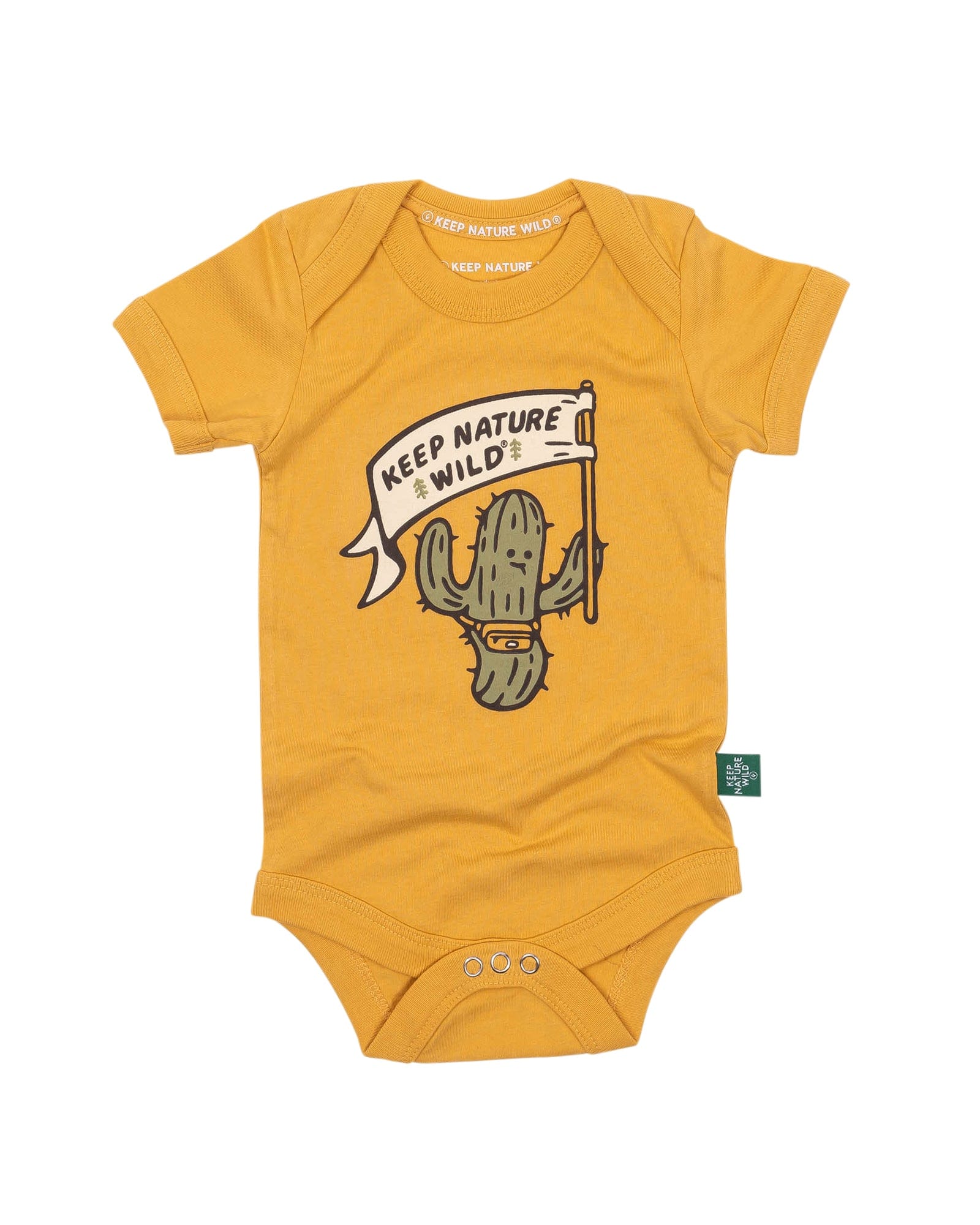 Keep Nature Wild Kids Happy Camper Saguaro Baby Bodysuit | Mustard