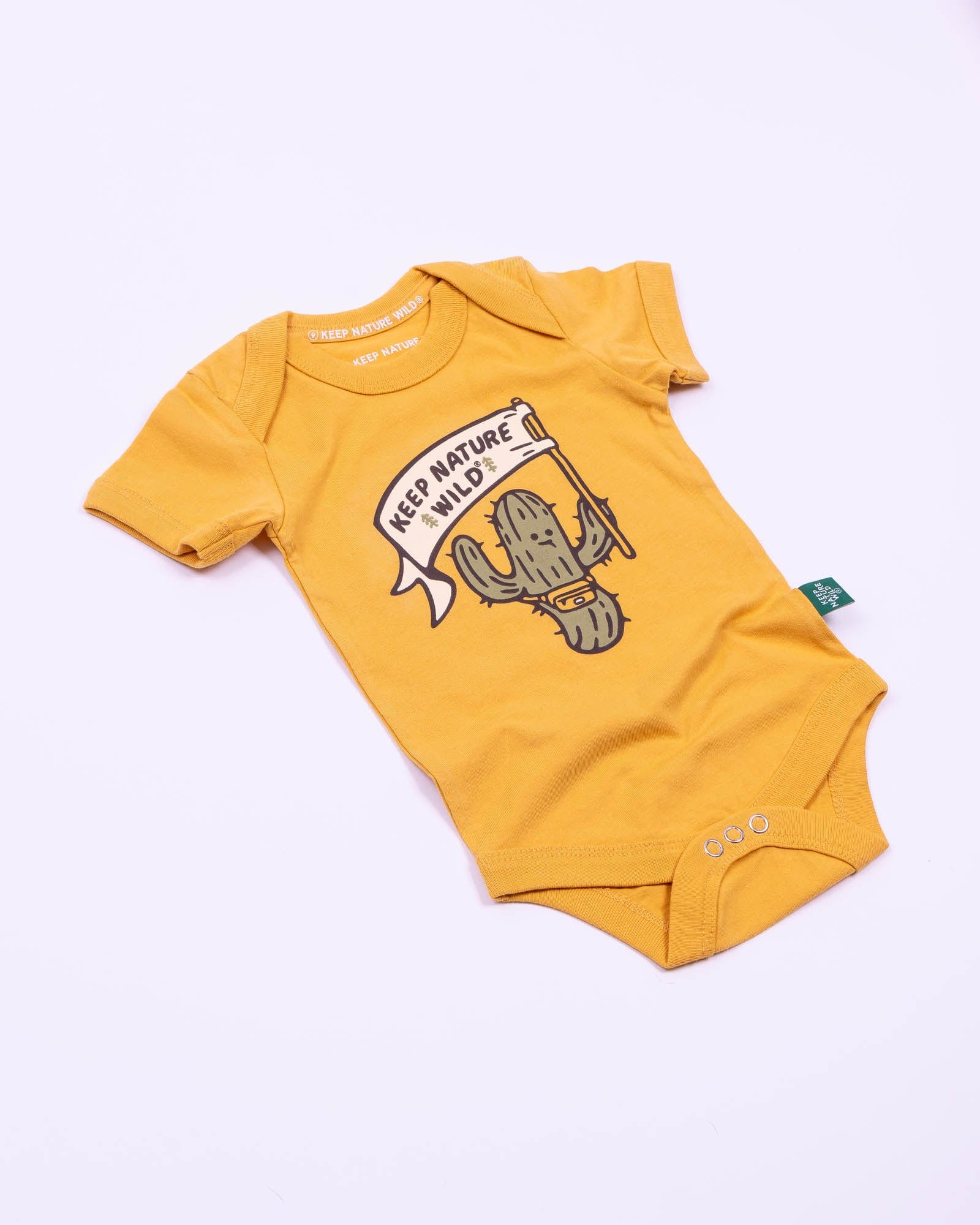 Keep Nature Wild Kids Happy Camper Saguaro Baby Bodysuit | Mustard