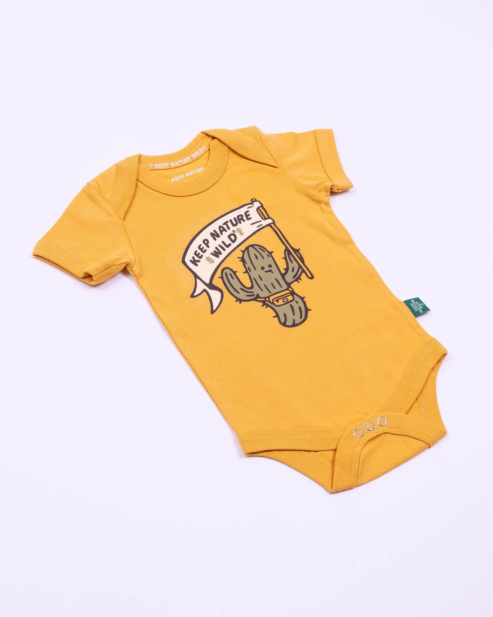 Keep Nature Wild Kids Happy Camper Saguaro Baby Bodysuit | Mustard