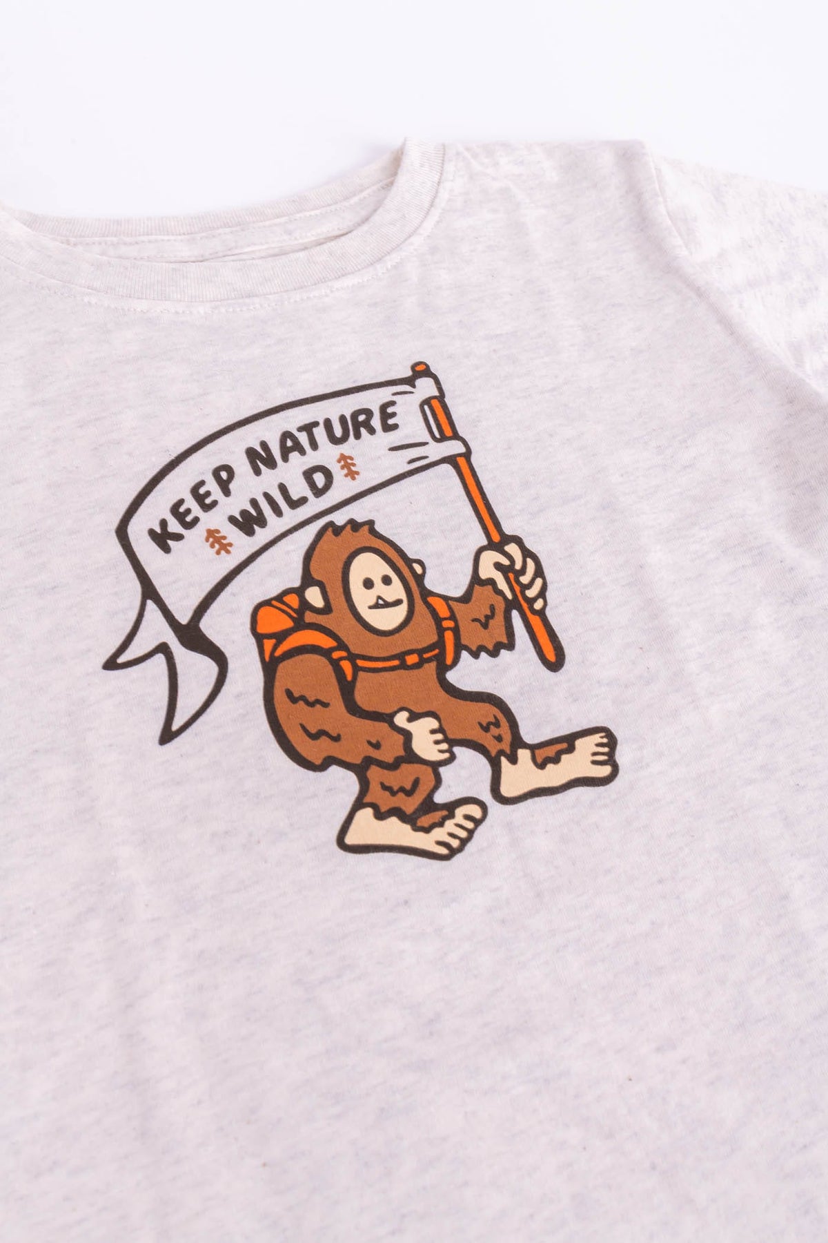 Keep Nature Wild Kids Happy Camper Squatch Toddler Tee | Heather Natural