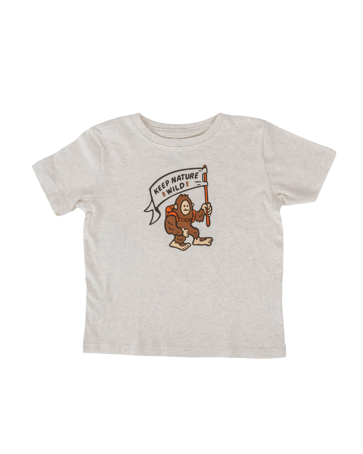 Keep Nature Wild Kids Happy Camper Squatch Toddler Tee | Heather Natural