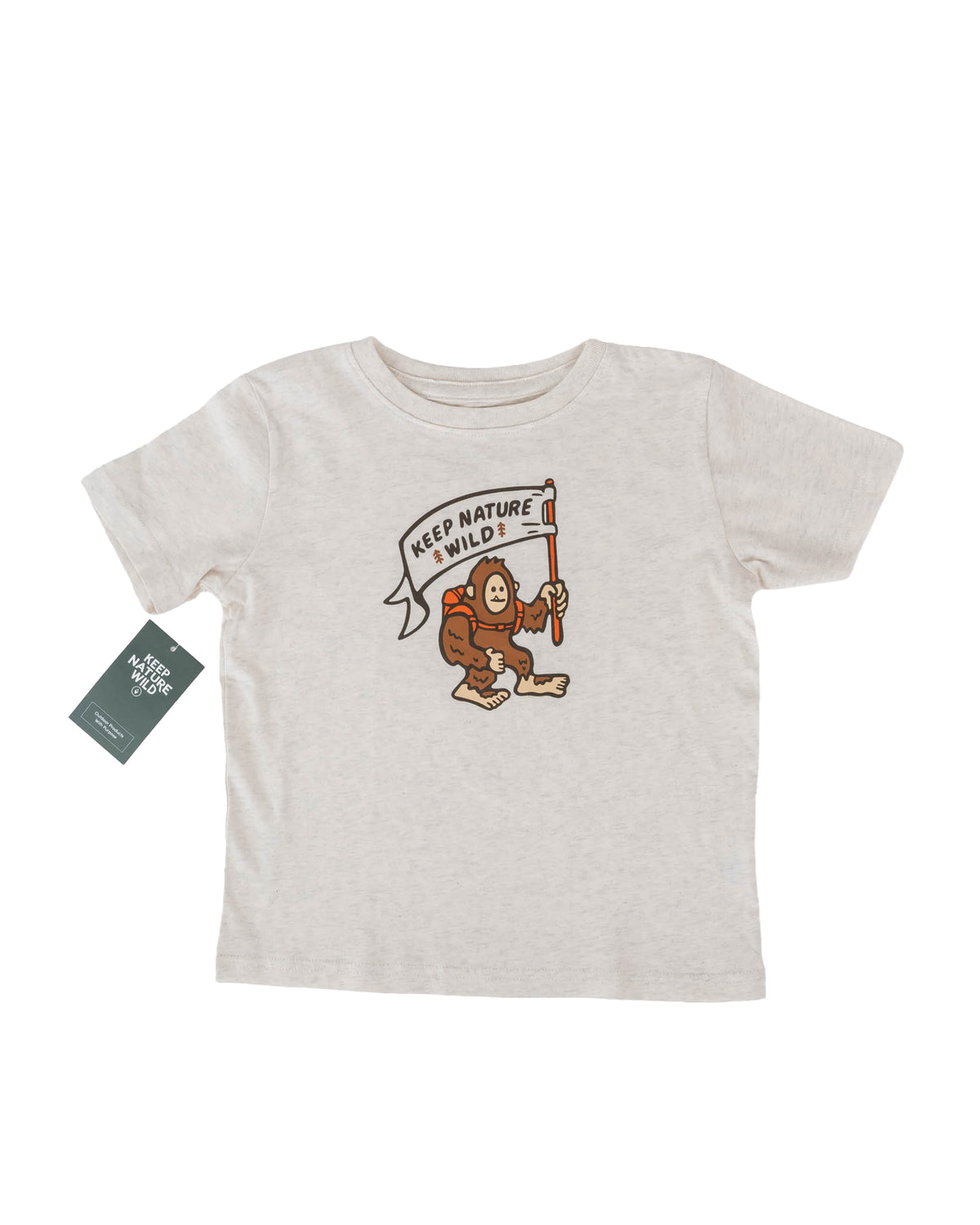 Keep Nature Wild Kids Happy Camper Squatch Toddler Tee | Heather Natural