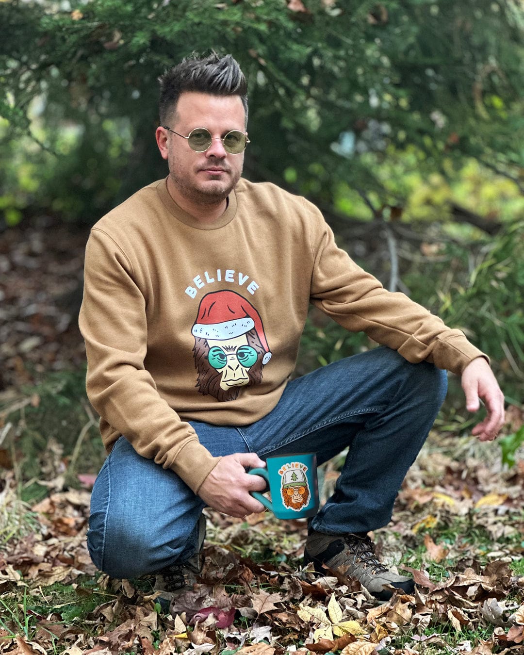 Keep Nature Wild Outerwear Holiday Clyde the Sasquatch Crewneck Sweatshirt | Camel