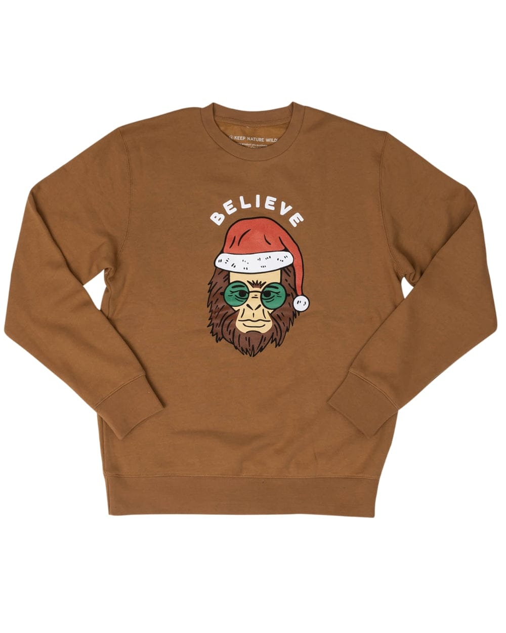 Keep Nature Wild Outerwear Holiday Clyde the Sasquatch | Unisex Crewneck Sweatshirt | Camel