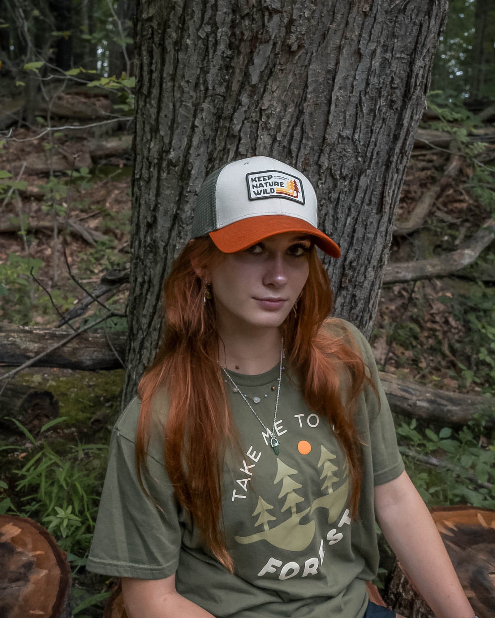 Keep Nature Wild Hat Retro Pines Trucker Hat | Olive/Beige/Copper