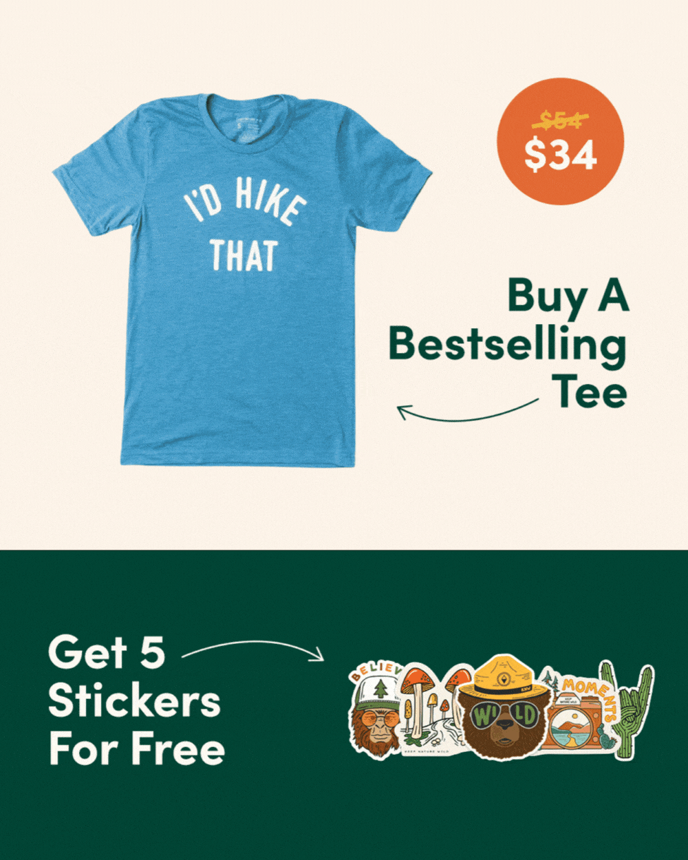 Keep Nature Wild Tee Wildbear Unisex Tee | Heather Tan + Mystery Stickers Bundle