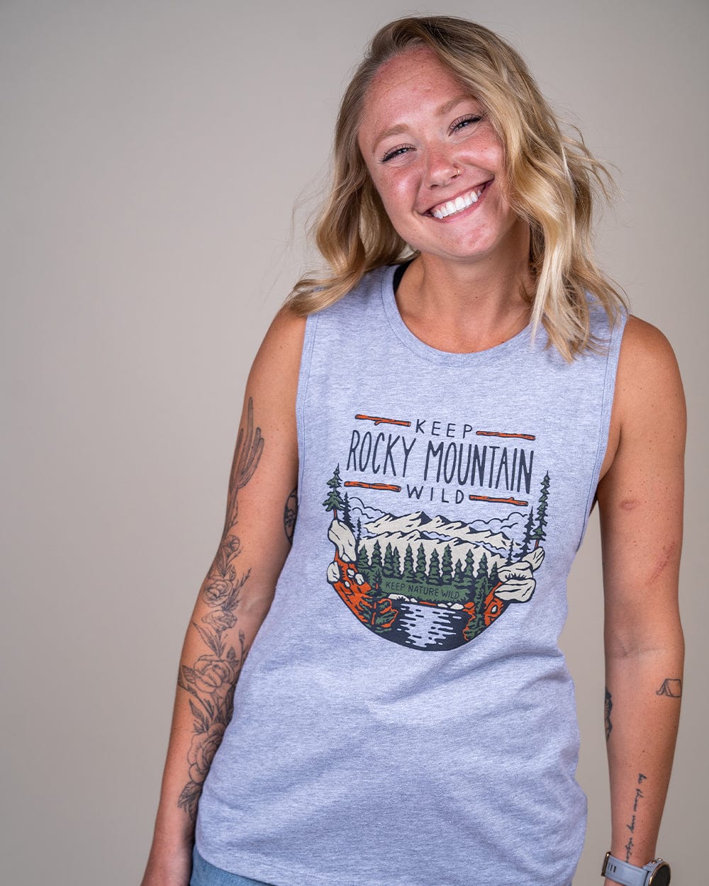 Keep Nature Wild Tank Keep Rocky Mountain Wild Muscle Tank | Heather Grey