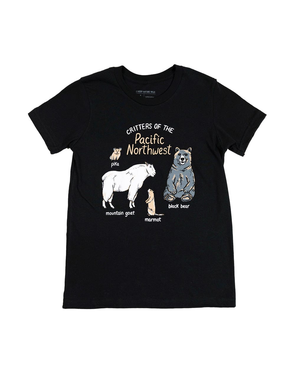 Keep Nature Wild Kids PNW Critters Youth Tee | Black