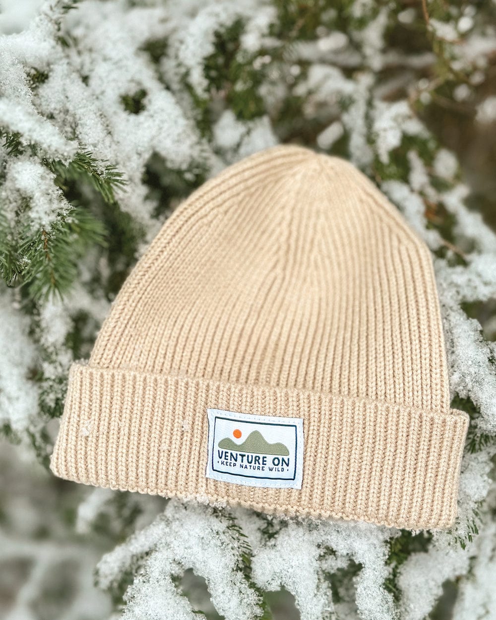 Keep Nature Wild Beanie Venture On Mountain Range Recycled Knit Beanie | Beige