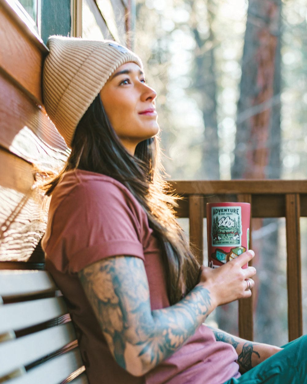 Keep Nature Wild Beanie Venture On Mountain Range Recycled Knit Beanie | Beige