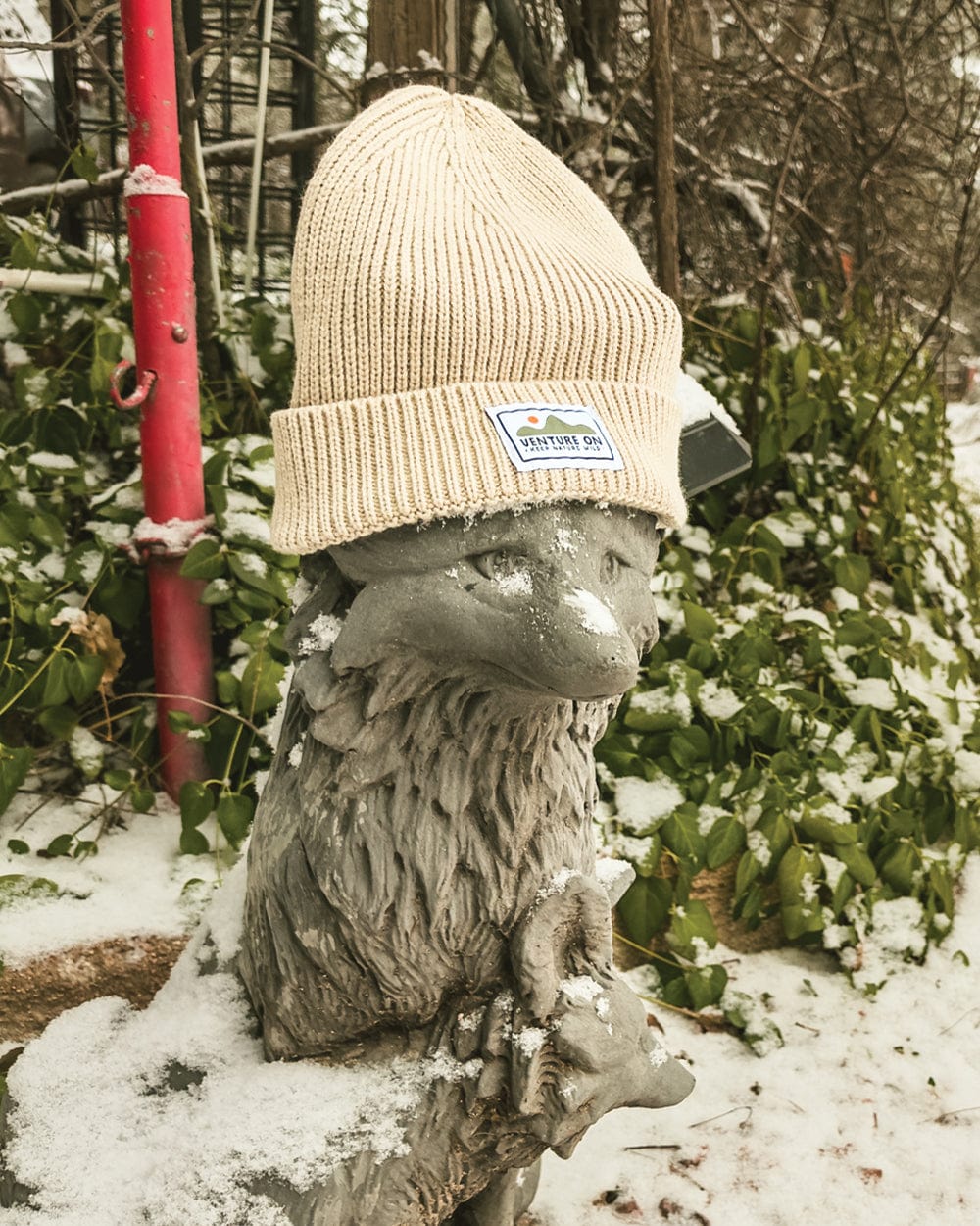 Keep Nature Wild Beanie Venture On Mountain Range Recycled Knit Beanie | Beige
