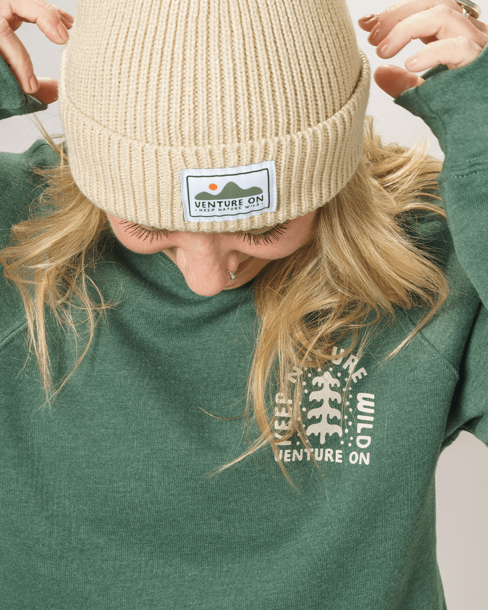 Keep Nature Wild Beanie Venture On Mountain Range Recycled Knit Beanie | Beige