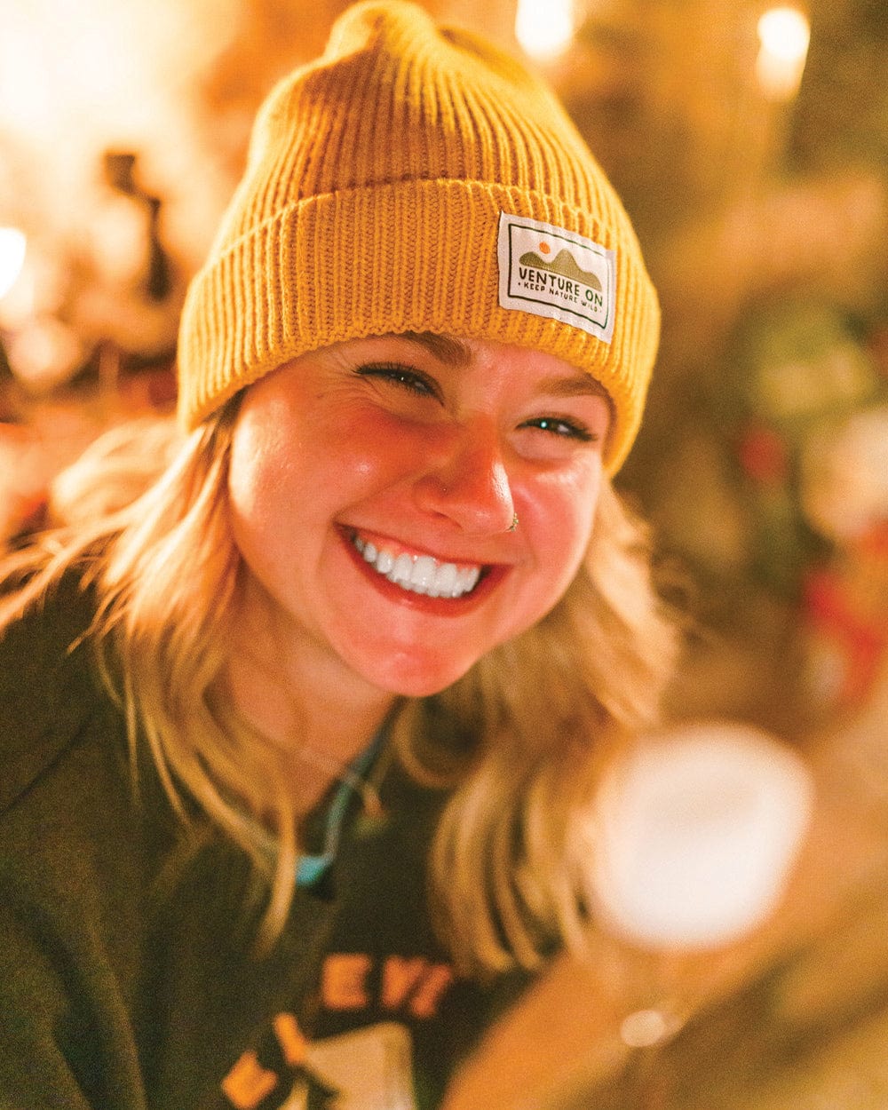 Keep Nature Wild Beanie Venture On Mountain Range Recycled Knit Beanie | Mustard