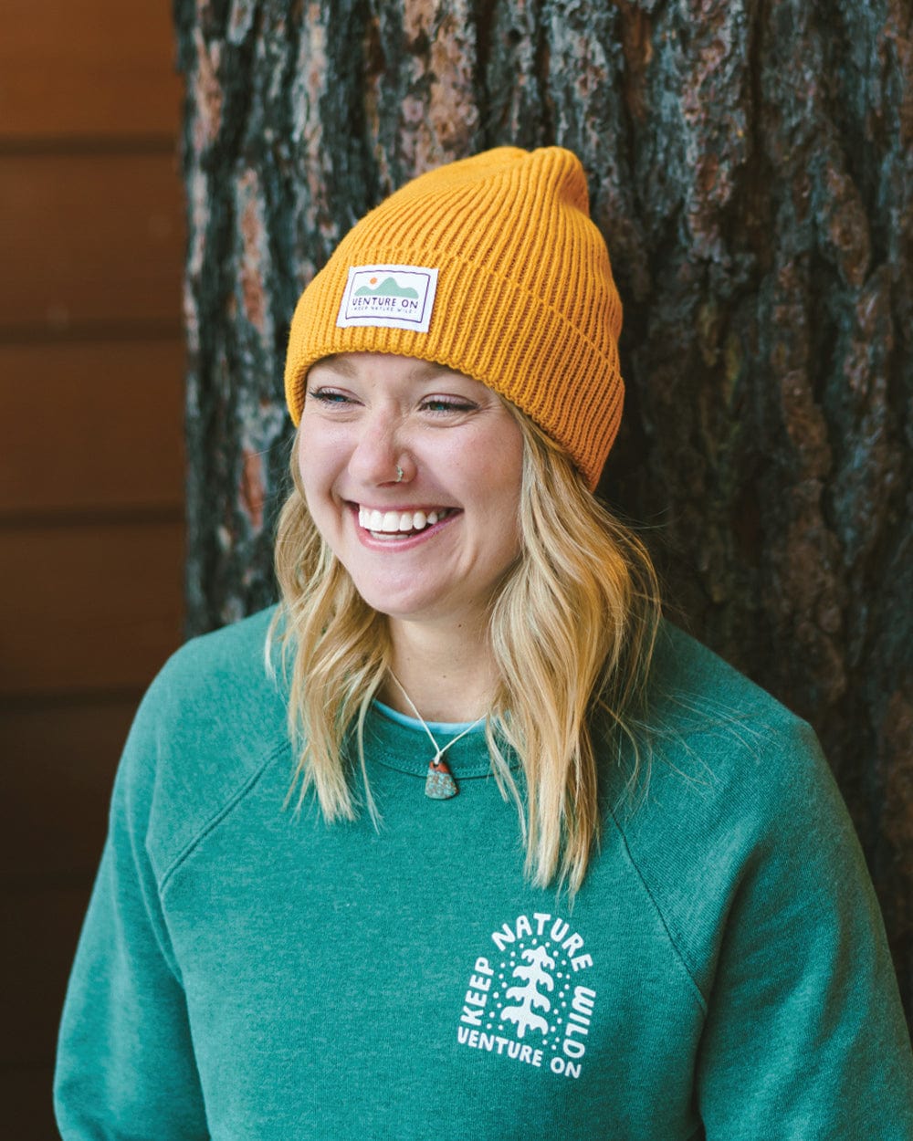 Keep Nature Wild Beanie Venture On Mountain Range Recycled Knit Beanie | Mustard
