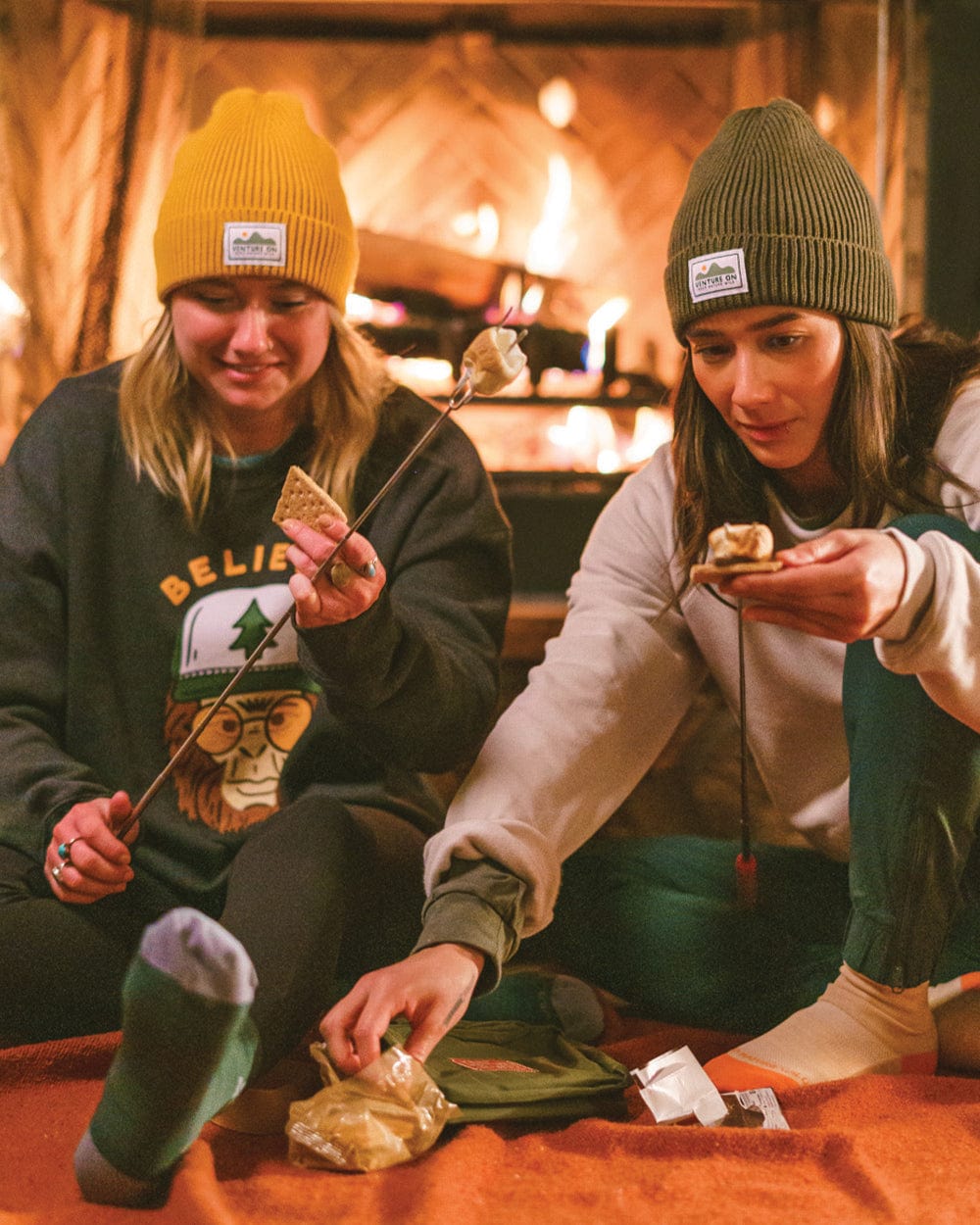 Keep Nature Wild Beanie Venture On Mountain Range Recycled Knit Beanie | Mustard