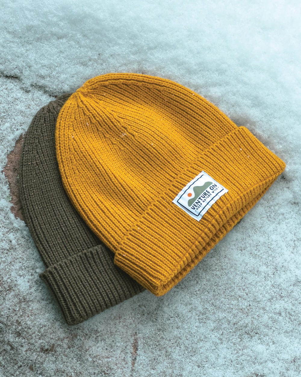 Keep Nature Wild Beanie Venture On Mountain Range Recycled Knit Beanie | Mustard