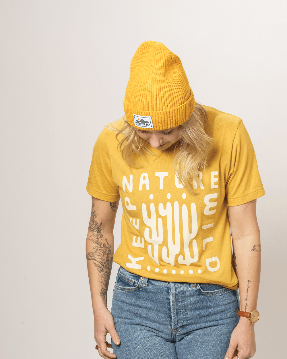 Keep Nature Wild Beanie Venture On Mountain Range Recycled Knit Beanie | Mustard