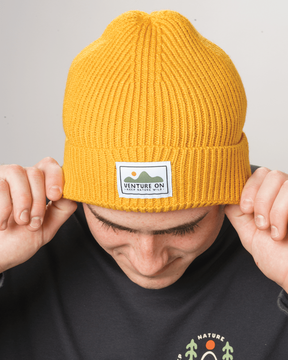 Keep Nature Wild Beanie Venture On Mountain Range Recycled Knit Beanie | Mustard