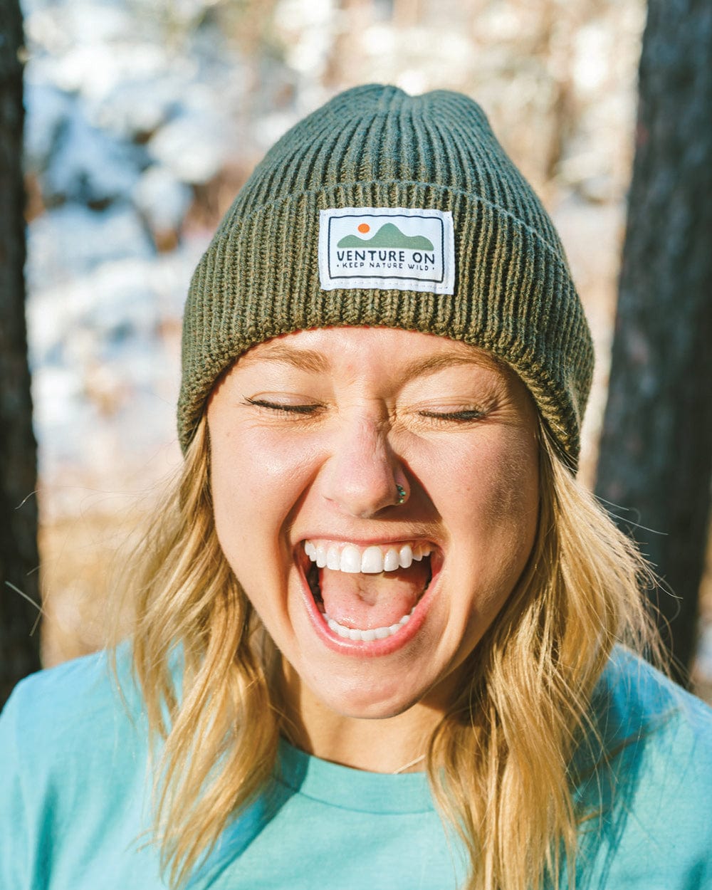 Keep Nature Wild Beanie Venture On Mountain Range Recycled Knit Beanie | Olive