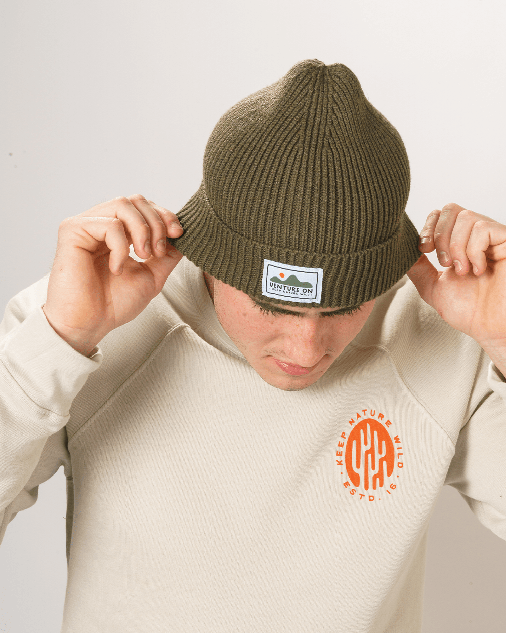 Keep Nature Wild Beanie Venture On Mountain Range Recycled Knit Beanie | Olive