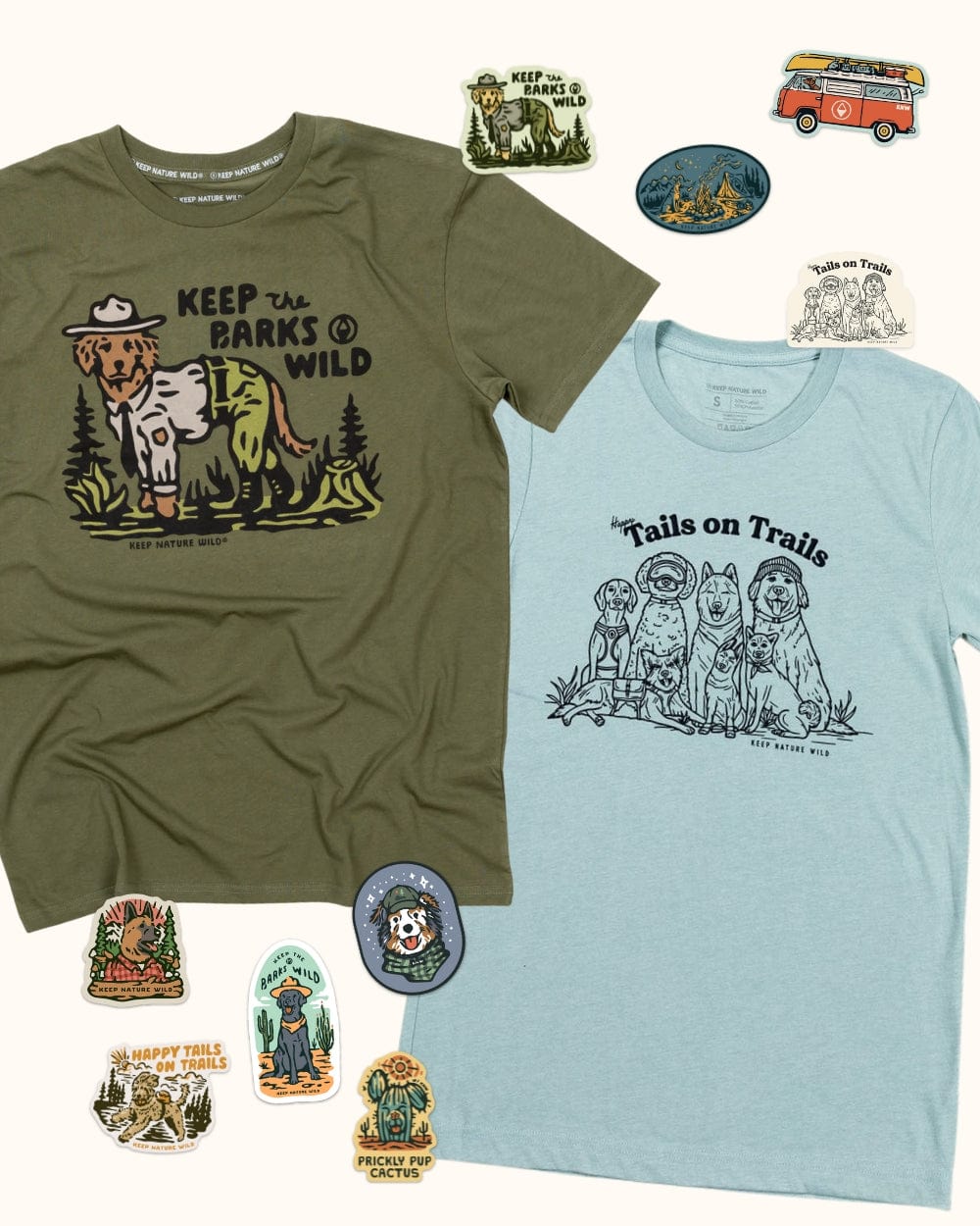Keep Nature Wild Bundle 2 Dog Tees + 9 Stickers Free | Happy Tails & Keep the Barks Wild | Bundle
