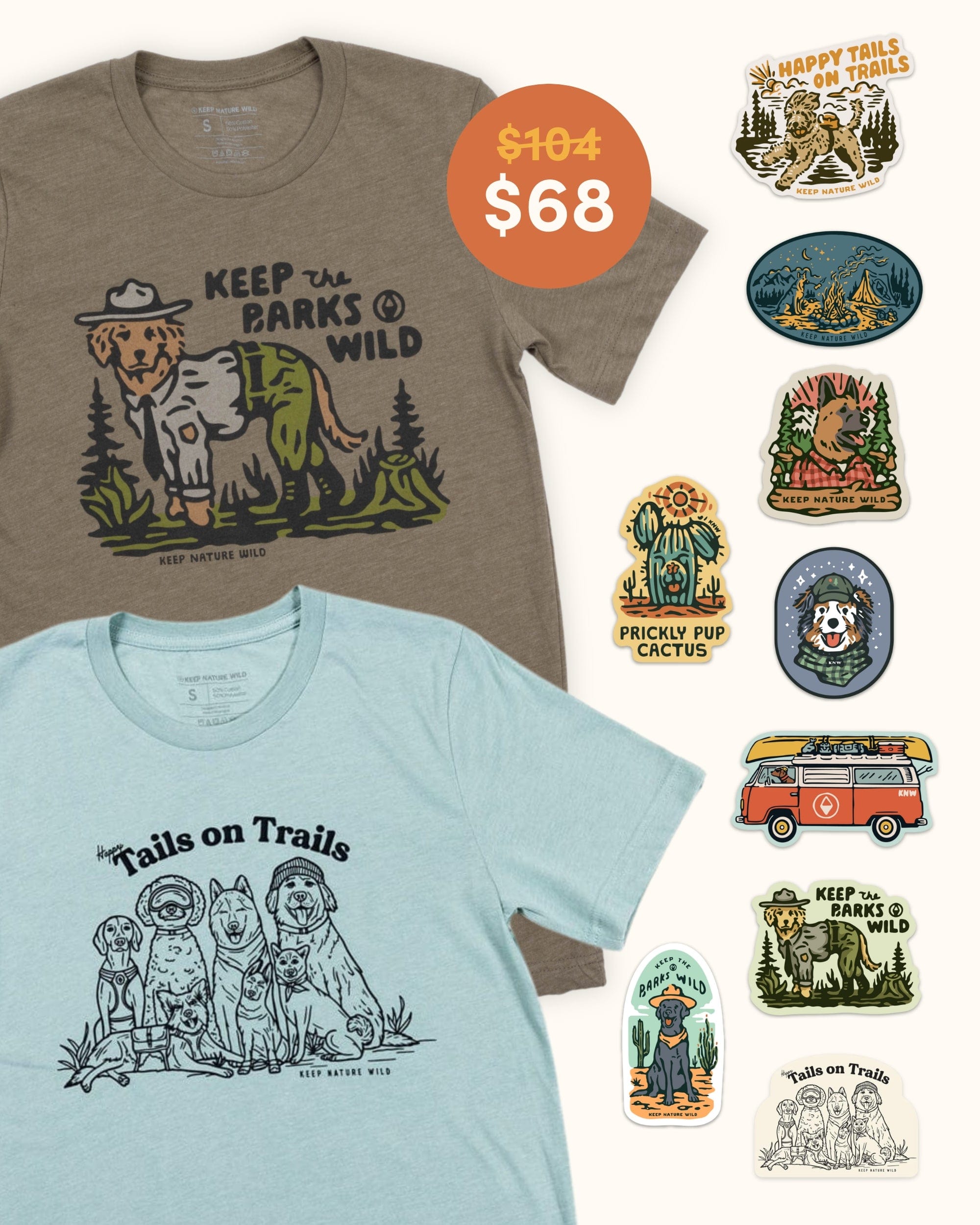 Keep Nature Wild 2 Dog Tees + 9 Stickers Free | Happy Tails & Keep the Barks Wild | Bundle