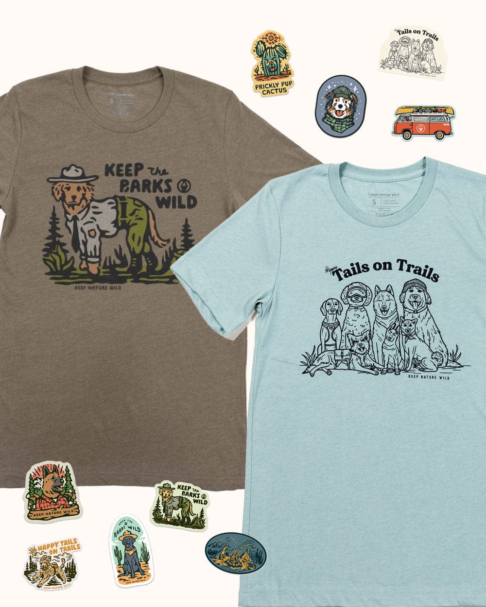 Keep Nature Wild 2 Dog Tees + 9 Stickers Free | Happy Tails & Keep the Barks Wild | Bundle