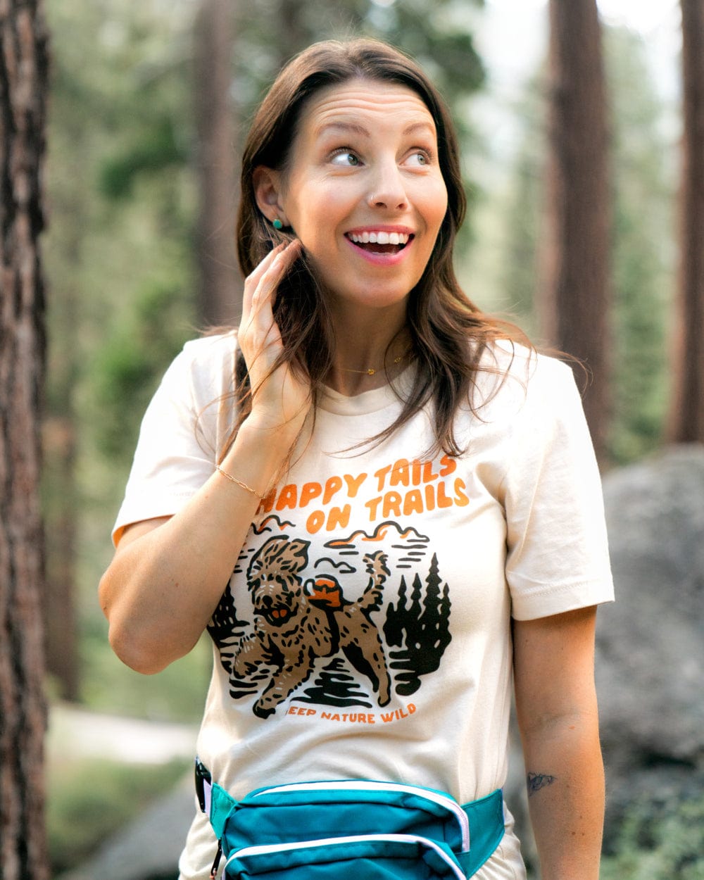 Keep Nature Wild 2 Dog Tees + 9 Stickers Free | Happy Tails on Trails & Barking Up All the Trees | Bundle