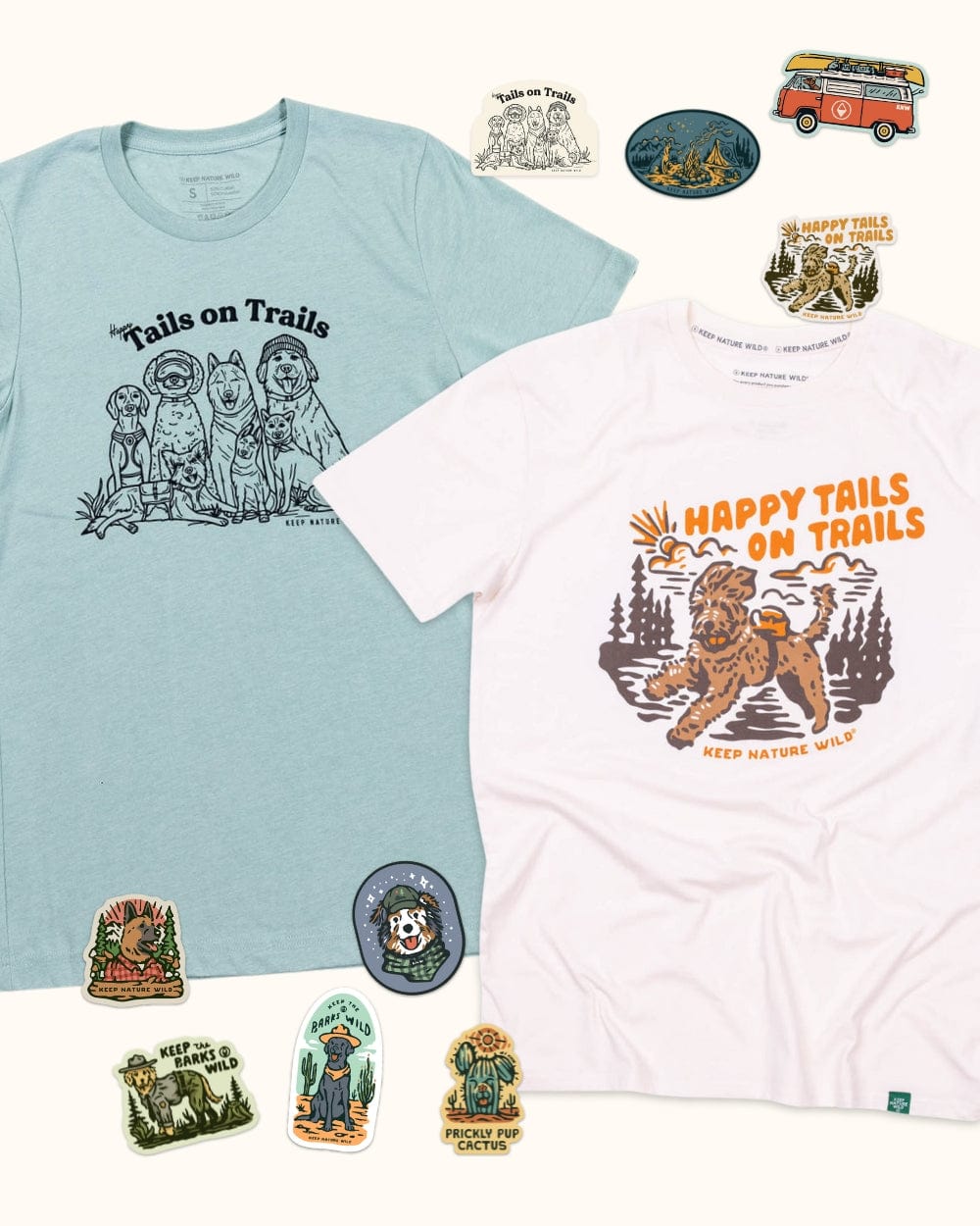 Keep Nature Wild Bundle 2 Dog Tees + 9 Stickers Free | Happy Tails on Trails & Happy Tails | Bundle