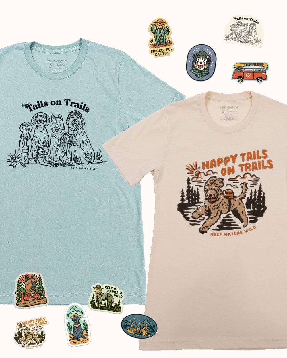 Keep Nature Wild 2 Dog Tees + 9 Stickers Free | Happy Tails on Trails & Happy Tails | Bundle