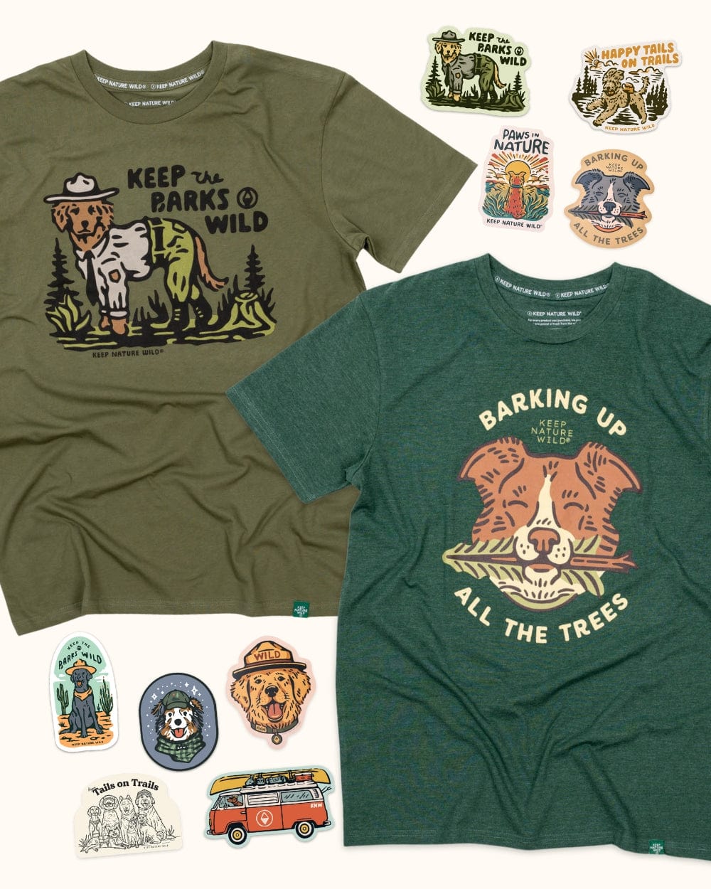 Keep Nature Wild 2 Dog Tees + 9 Stickers Free | Keep the Barks Wild & Barking Up All the Trees | Bundle