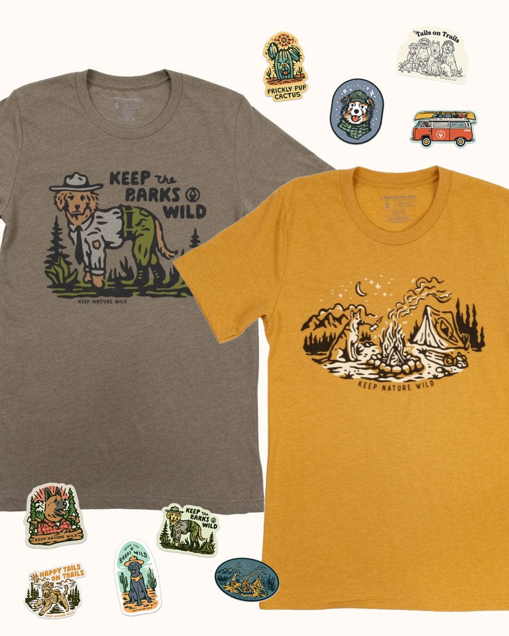 Keep Nature Wild 2 Dog Tees + 9 Stickers Free | Keep the Barks Wild & Campfire Dog | Bundle