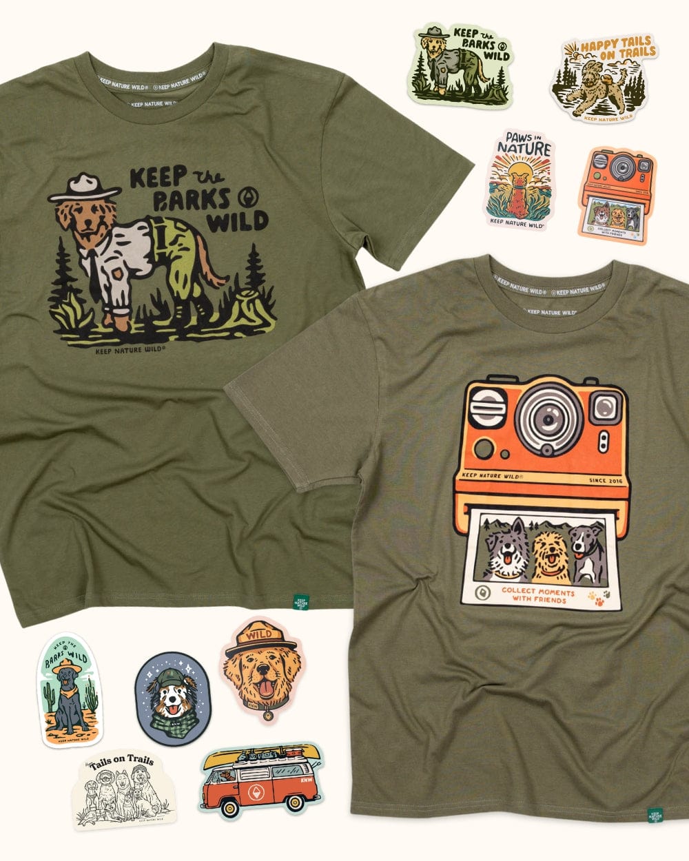Keep Nature Wild 2 Dog Tees + 9 Stickers Free | Keep the Barks Wild & Collect Moments with Friends | Bundle