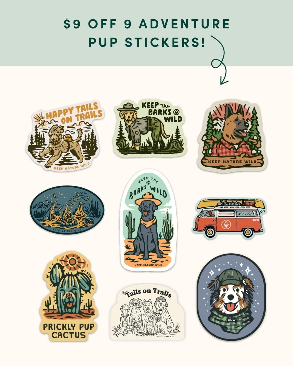 Keep Nature Wild Sticker Pack Adventure Pups Stickers Bundle | 9-Pack