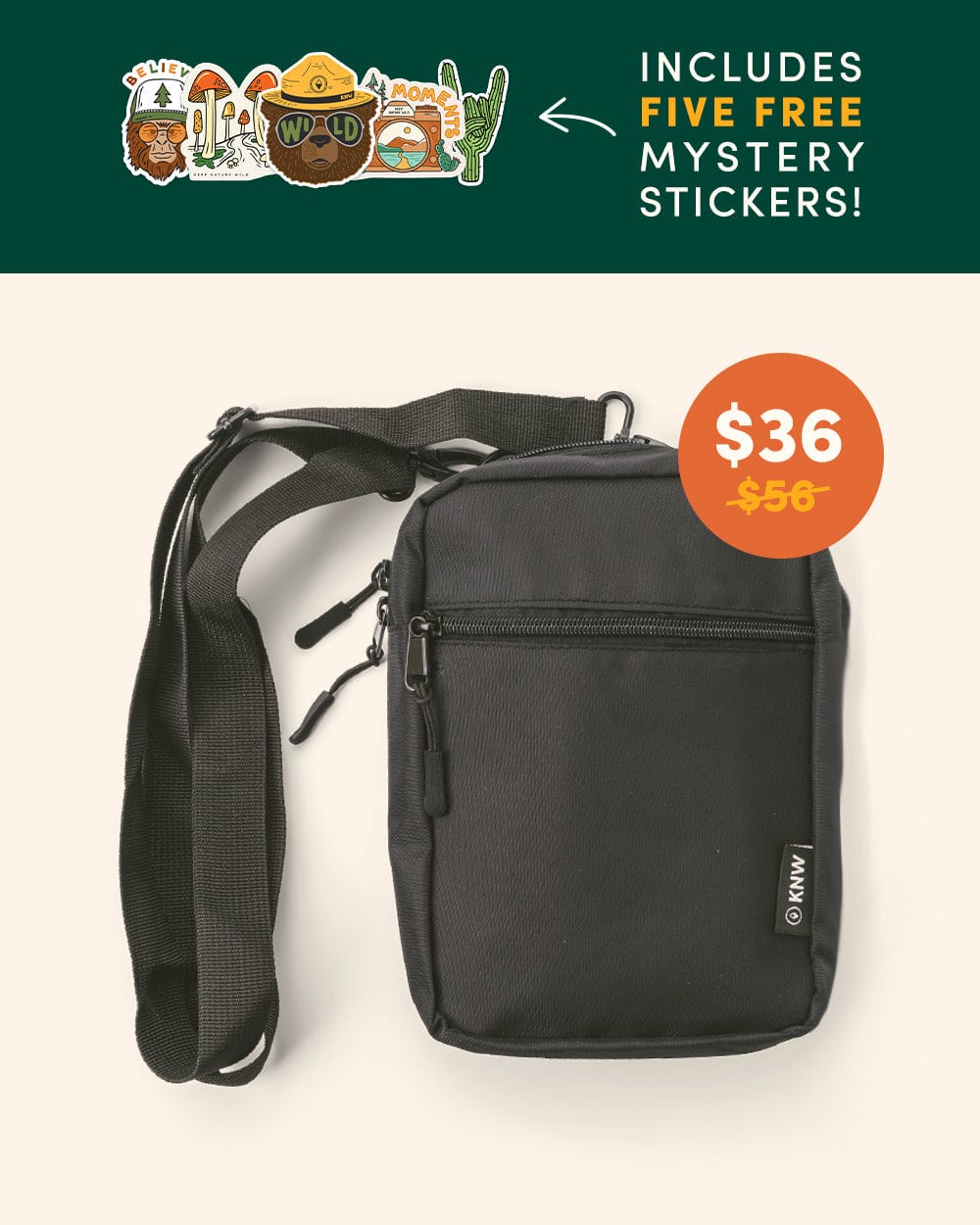 Keep Nature Wild Crossbody Bag + Mystery Stickers Bundle | Black