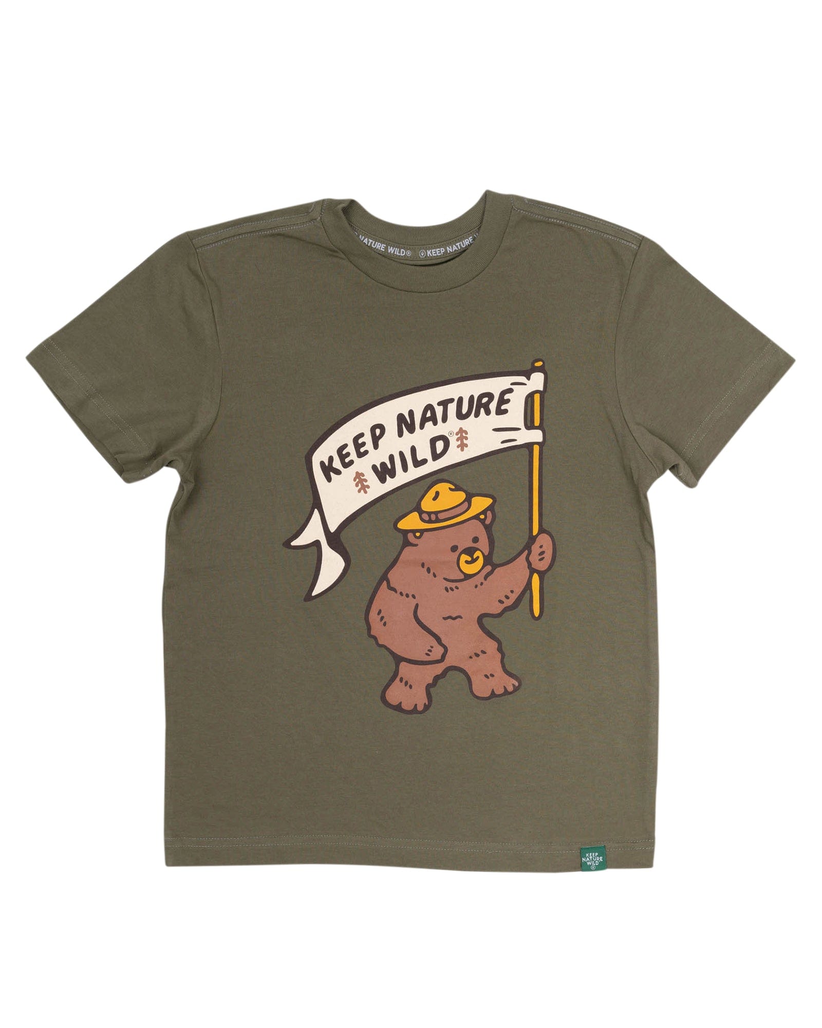 Keep Nature Wild Kids Happy Camper Bear Youth Tee | Olive