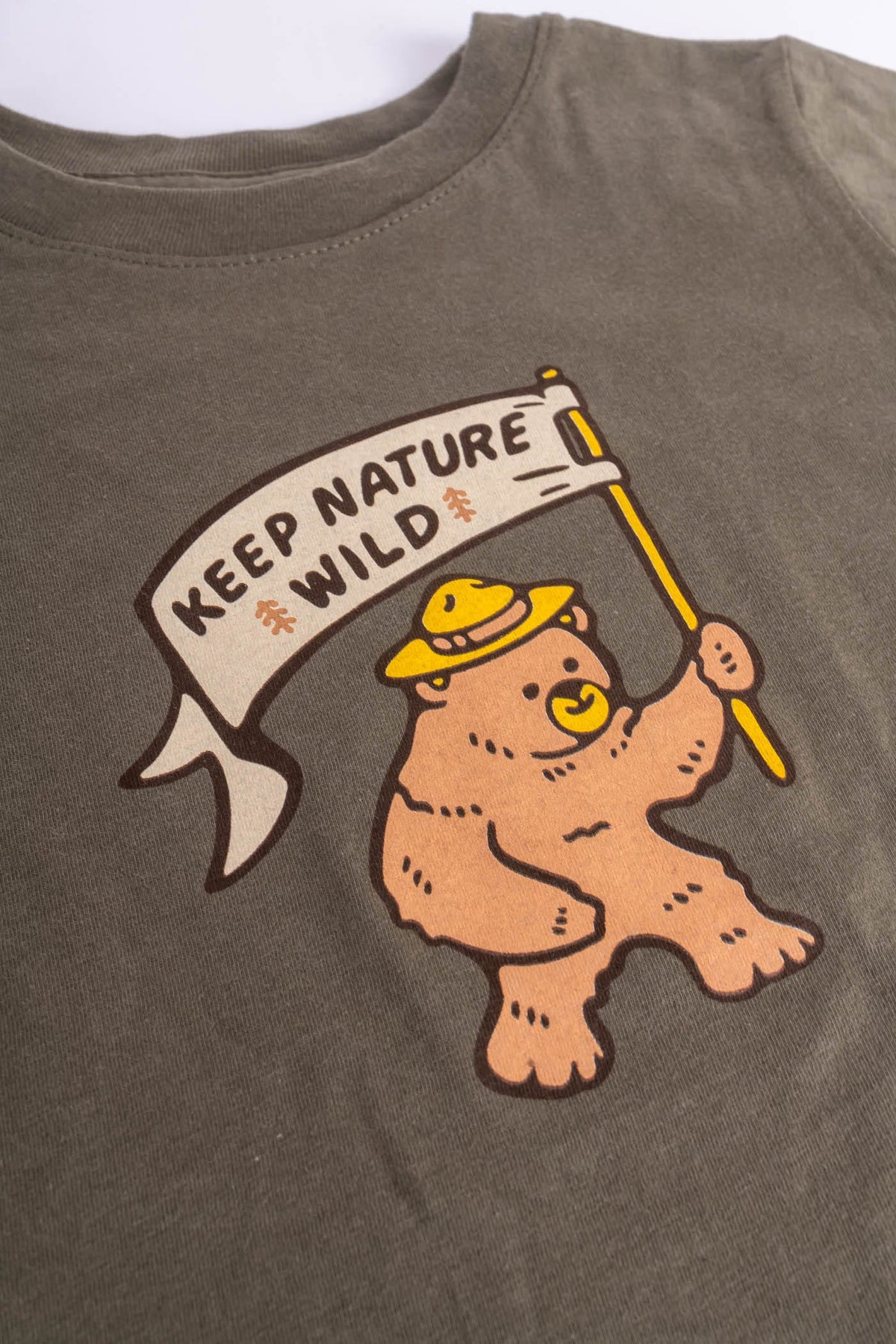 Keep Nature Wild Kids Happy Camper Bear Youth Tee | Olive